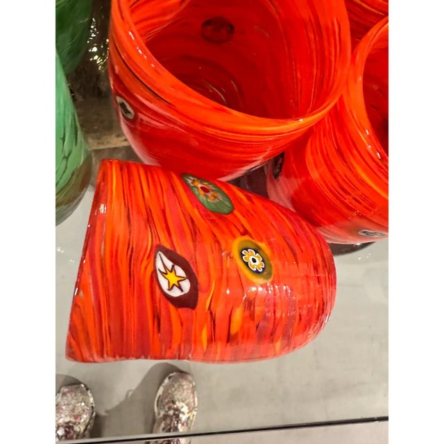 Lively Amber Rods and Murrine Murano Glasses by Simoeng, Set of 6, in Exhibition Piece conditions. Designed from 2000