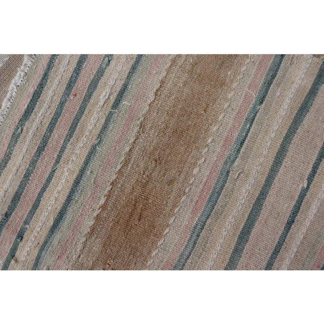 Mid 20th Century Vintage Turkish Kilim Rug With Horizontal Stipes in Light Brown Blue Taupe Multicolor For Sale - Image 10 of 10