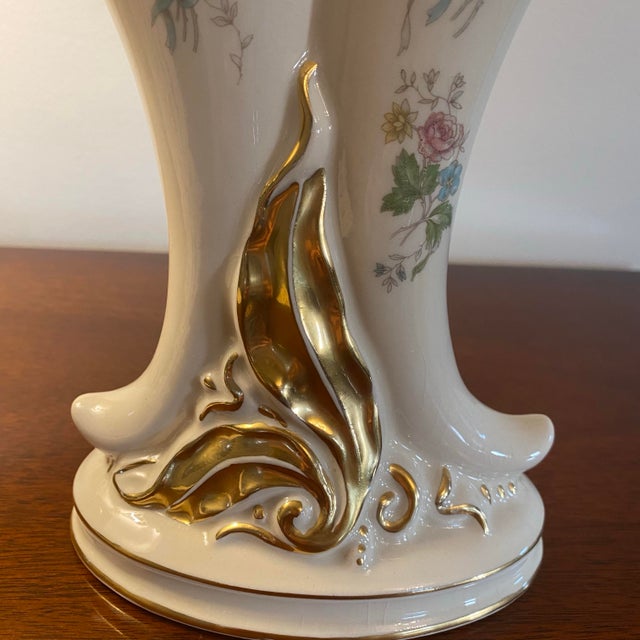 Vintage Double Cornucopia China Vase in Floral, Ivory & Gold For Sale In Raleigh - Image 6 of 8