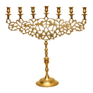 Antique Eastern European Brass Lion of Judah Menorah, Circa 1900 For Sale