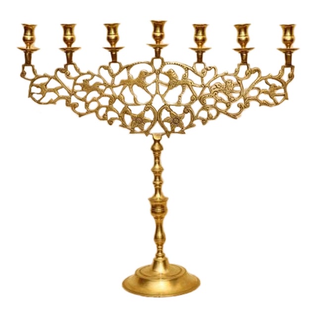 Antique Eastern European Brass Lion of Judah Menorah, Circa 1900 For Sale