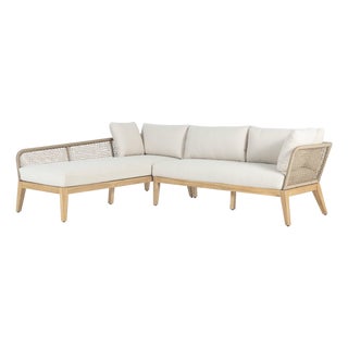 Cypress Teak Wood 2-Piece Left Arm Chaise Outdoor Sectional - Beige For Sale