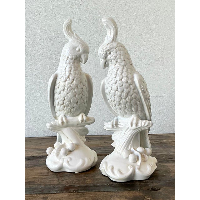Vintage Glazed Ceramic Cockatoos - A Pair For Sale In West Palm - Image 6 of 12