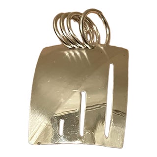 Curved, Unique Brushed Texture, Distinctive Multiple-Ring Bail Sterling Silver Pendant, With Accentuated Pierce-Work Slots Cutout For Sale