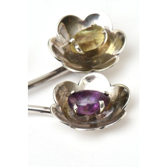 Vintage Sterling Silver, Amethyst, Citrine Flower Pin Brooch Hallmarked For Sale - Image 4 of 8