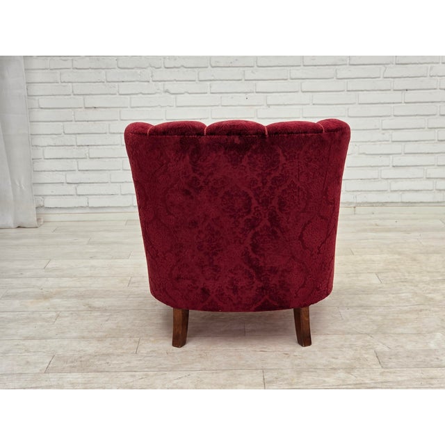 Danish Armchair in Cherry-Red Furniture Velour, 1960s For Sale - Image 11 of 18