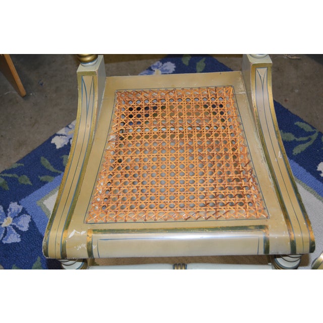 Vintage Pair Green Hitchcock Style Painted / Stenciled Dining or Side Chairs With Cane Seats For Sale - Image 6 of 18