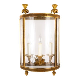 Vintage Glass and Brass Three Light Wall Sconce For Sale