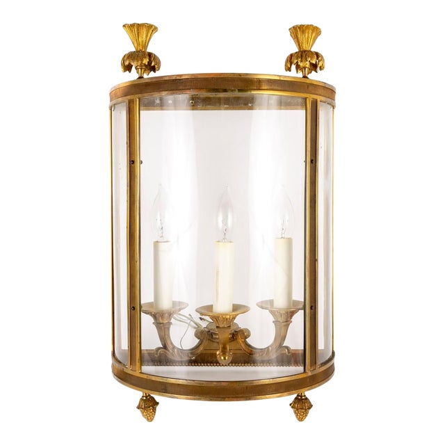 Vintage Glass and Brass Three Light Wall Sconce For Sale