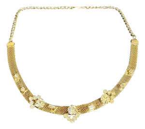 Vintage Rhinestone Choker Necklace Gold Tone Chain Clear Crystal Mesh Collar Hattie Carnegie Style 14.5" Long