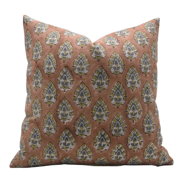 Fabdivine Handcrafted Block Print Cushion Cover 20x20 Inch Duck Canvas- Betal Leaf For Sale