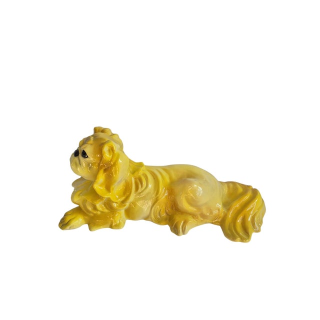Vintage Yellow Porcelain Pekinese Dog Figurine Astoria Moldings Inc Made in Germany C. 1960's For Sale - Image 4 of 10