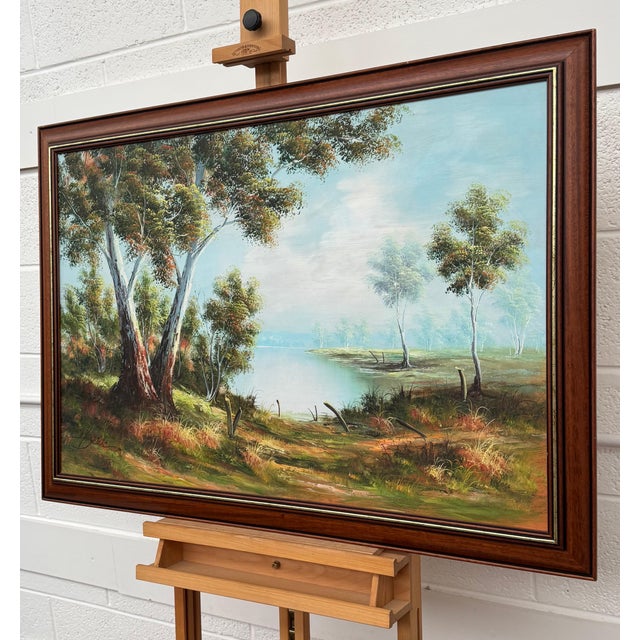 Tranquil Australian Landscape with Eucalyptus Trees - Vintage 20th Century Art 1960 Circa For Sale - Image 9 of 14