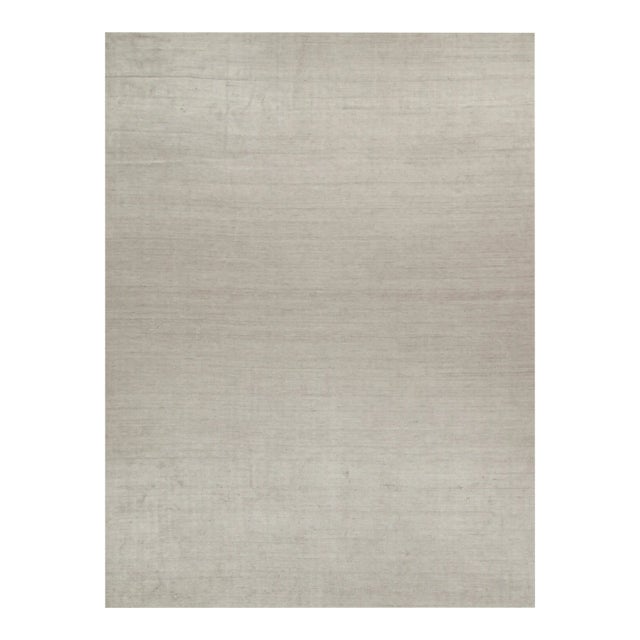 2010s Rug & Kilim’s Plain Modern Rug in Solid Silver-Gray Tone-on-Tone - 12x16 For Sale