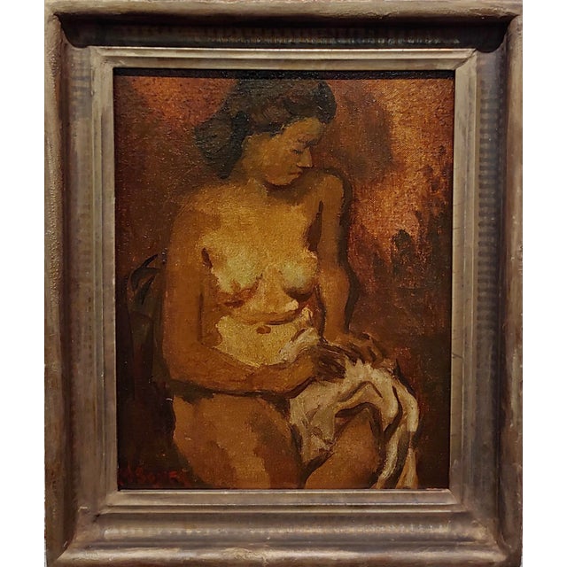 Brown Moses Soyer -1930s Portrait of a Seated Nude Female -Oil Painting For Sale - Image 8 of 8