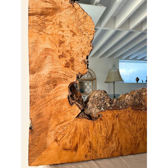 Brown Burr Wood Wall Mirror with Live Edge, United Kingdom, 1980s For Sale - Image 8 of 11