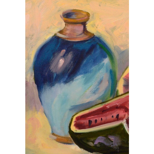 American Watermelon and Blue Vase Still-Life by Sally Minton For Sale - Image 3 of 8