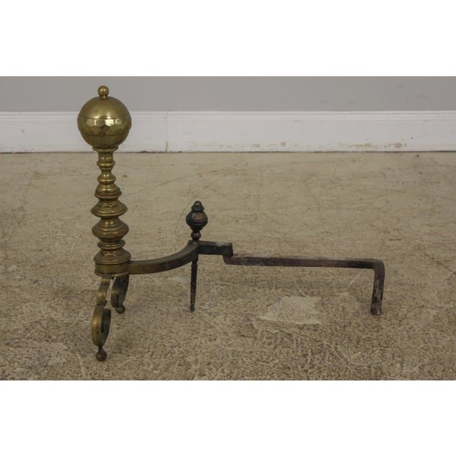 1900 - 1909 Pair Antique Brass 18th C. Style Andirons For Sale - Image 5 of 13