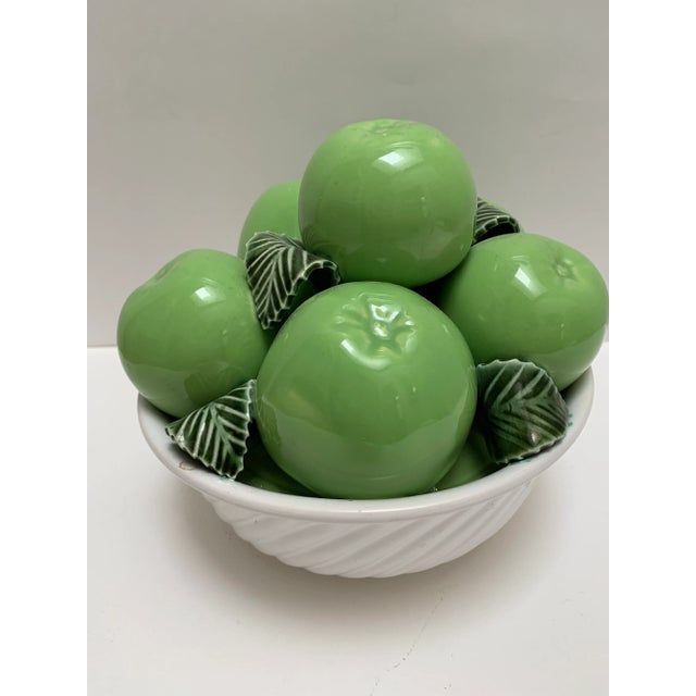 Kelly Green Vintage Ceramic Bowl of Green Apples For Sale - Image 8 of 9