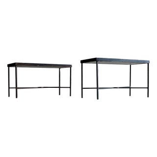 Minimalist Metal Side Tables with Plaster-Fiber Tops, 1960s, Set of 2 For Sale