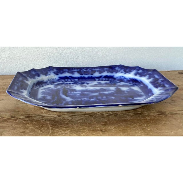 Vintage Boho Blue Willow Octagon Ceramic Platter For Sale In West Palm - Image 6 of 12