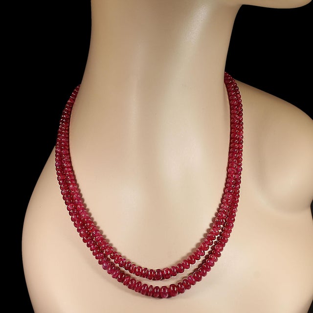 Ajd Two Strand Graduated Glowing Ruby Rondel Necklace For Sale - Image 4 of 5