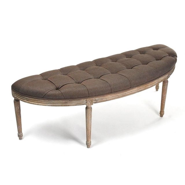 The Louis Curve Bench from Zentique is a French Louis XVI demilune bench with a linen padded seat on an oak frame with...