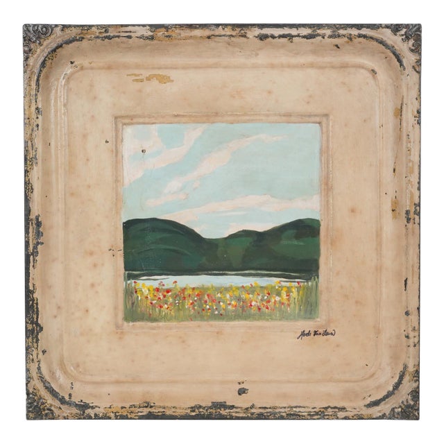 Hand Painted Scenic Tin Ceiling Wall Panel For Sale