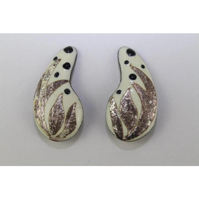 Enamel Earclips from Atelier Casanova, 1950s, Set of 2 For Sale - Image 4 of 4