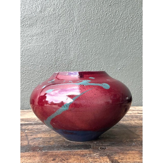 Vintage Original Drip Glazed Pottery Vase For Sale - Image 4 of 12