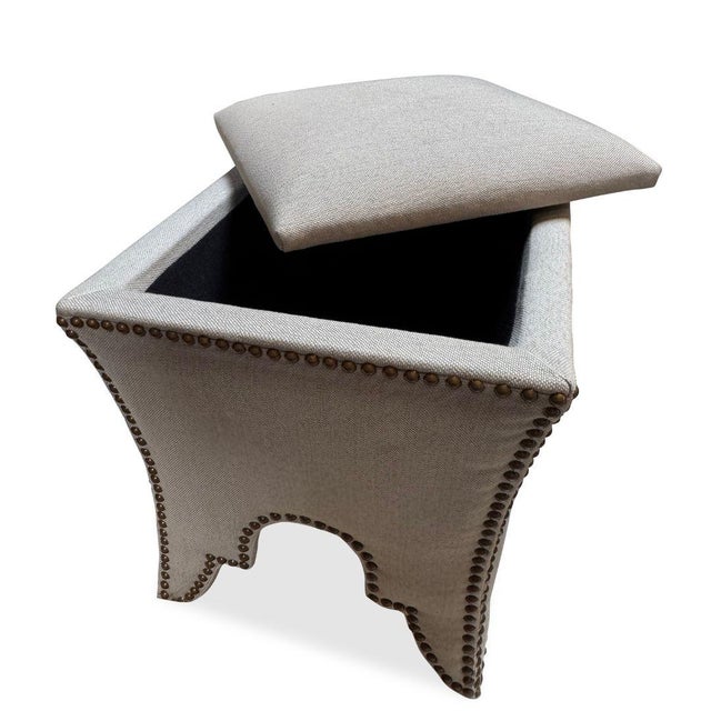 Transitional Stools Nailheads Details and Storage, Pair Of For Sale - Image 4 of 4