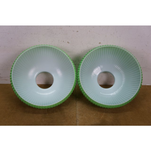Antique Green Ribbed Glass Chandelier Oil Lamp Shades 11" - a Pair For Sale - Image 12 of 12