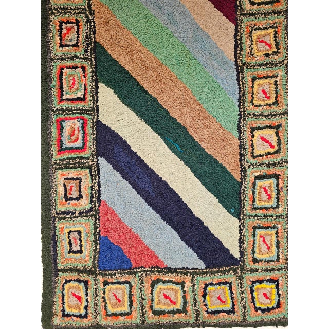 Textile Vintage Hand-Hooked Rug, Stripe Pattern, Wool & Cotton, American Folk Art, 2x3 For Sale - Image 7 of 12