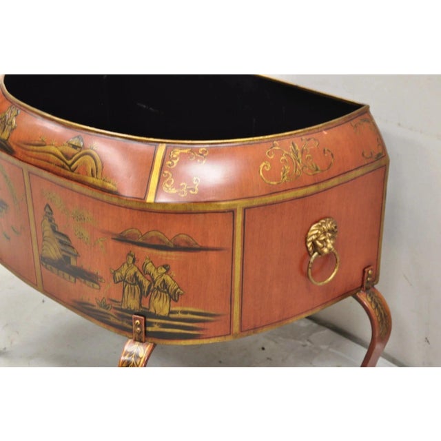 Italian Red Tole Metal Chinoiserie Gilt Decorated Floor Jardiniere Planter Pot For Sale - Image 9 of 11