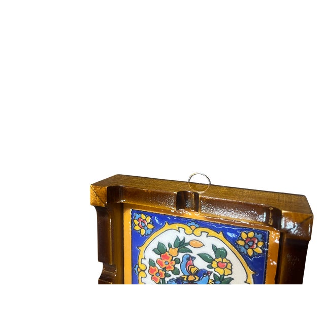 1990s Hand Painted Ceramic Ashtray in Wood Frame For Sale - Image 4 of 11