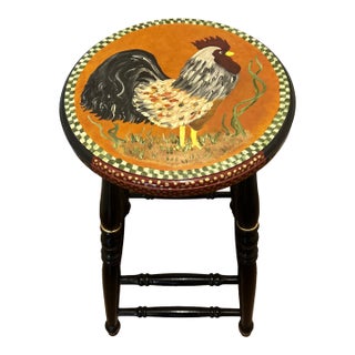Unique & Whimsical Hand Painted Bar Height Rooster Stool For Sale