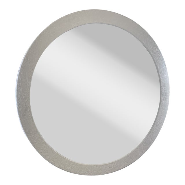 1980s Large Round White Stone Post Modern Mirror For Sale