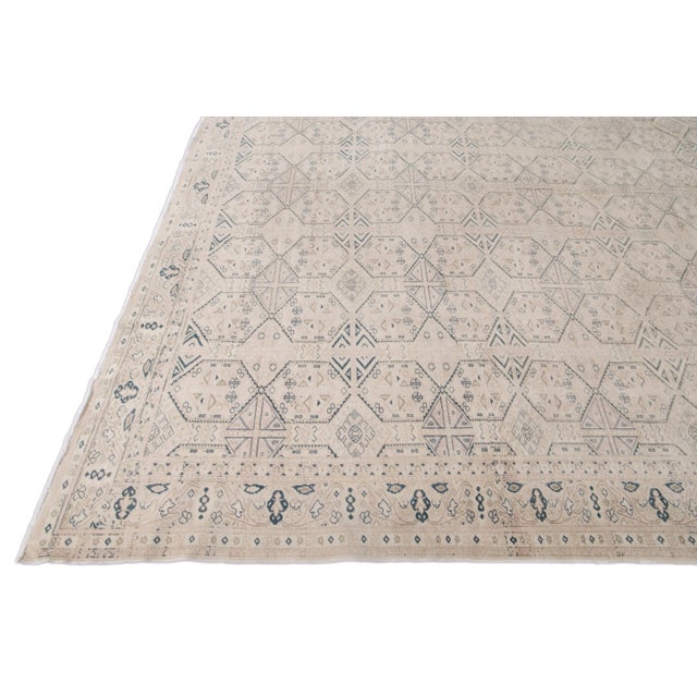 Vintage Turkish Handmade Beige Geometric Wool Rug For Sale - Image 4 of 11