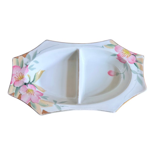 Antique, Early 20th Century Noritake Japan Azalea Porcelain Two-Sided Relish Dish For Sale