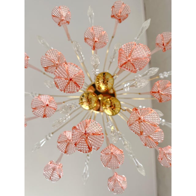 Metal Vintage Pink Murano Flower Chandelier, 1970s For Sale - Image 7 of 9