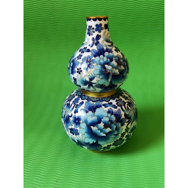 This is a charming vintage cloisonné enamel double-gourd vase, a classic form symbolizing longevity and prosperity....