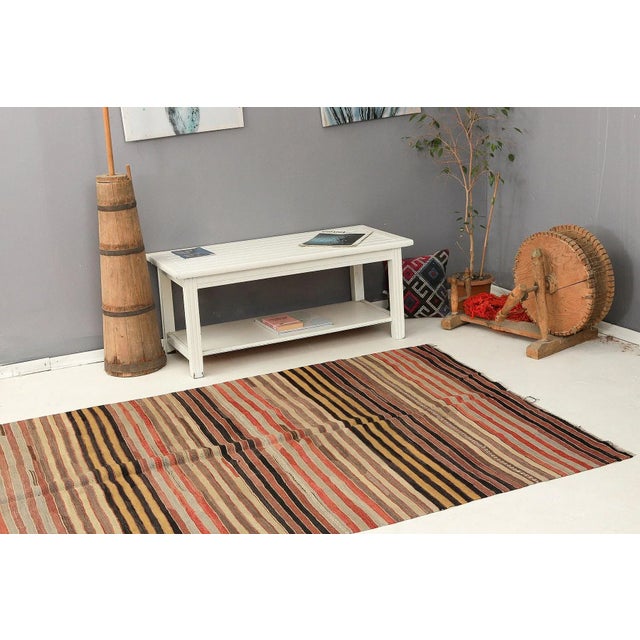 Mid 20th Century Striped Vintage Turkish Kilim Rug For Sale In Los Angeles - Image 6 of 7
