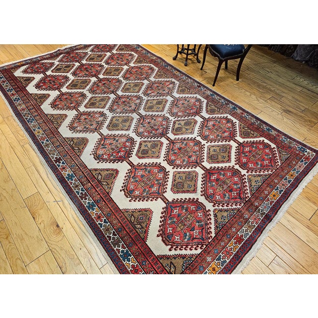 Vintage Malayer Gallery Rug, Hand-Knotted Wool, Geometric Pattern, 7x13, Ivory & Red For Sale - Image 14 of 14