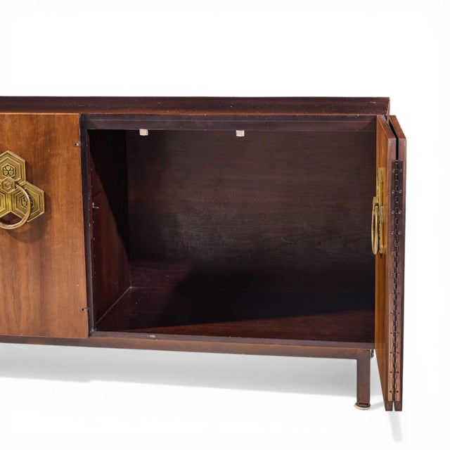 Bert England for the John Widdicomb Orientation Group Mid Century Walnut and Brass Credenza For Sale - Image 11 of 13