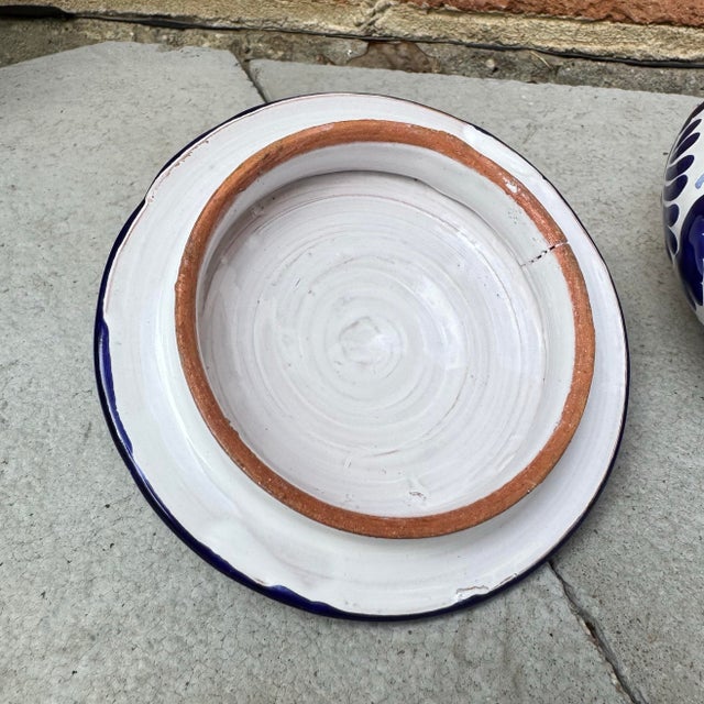 Blue Vintage Mexican Talavera Blue & White Lidded Bowl - 5.5” For Sale - Image 8 of 12