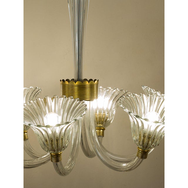 Mid-Century Murano Glass 6-Light Chandelier attributed to Barovier & Toso, 1930s For Sale - Image 4 of 13