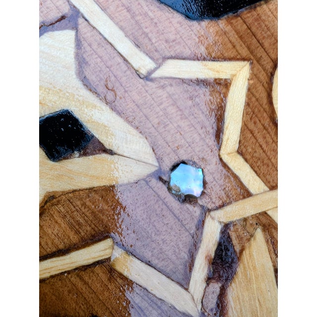 Brown Antique Syrian Marquetry Side Table – Damascus Hand-Inlay With Raw Mother-of-Pearl, C. 1910–1930s For Sale - Image 8 of 14