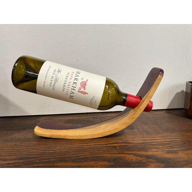 Wood 1990s Handmade African Blackwood Gravity Floating Wine Holder For Sale - Image 7 of 8