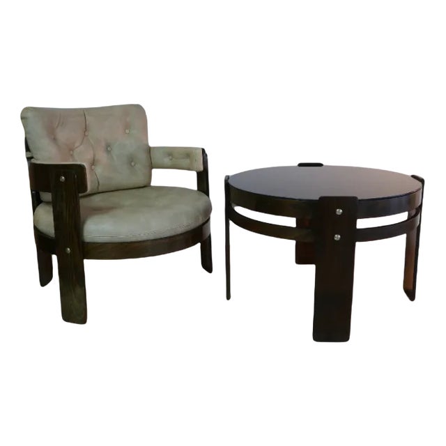 Set of Pagwood and Skai Leather Lounge Chair and Glass Table Set, 1970s For Sale