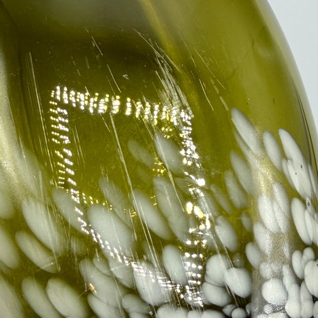 Large Mid-Century Hand-Blown Olive Green and White Spatter Art Glass Vase, 1970s For Sale - Image 14 of 17